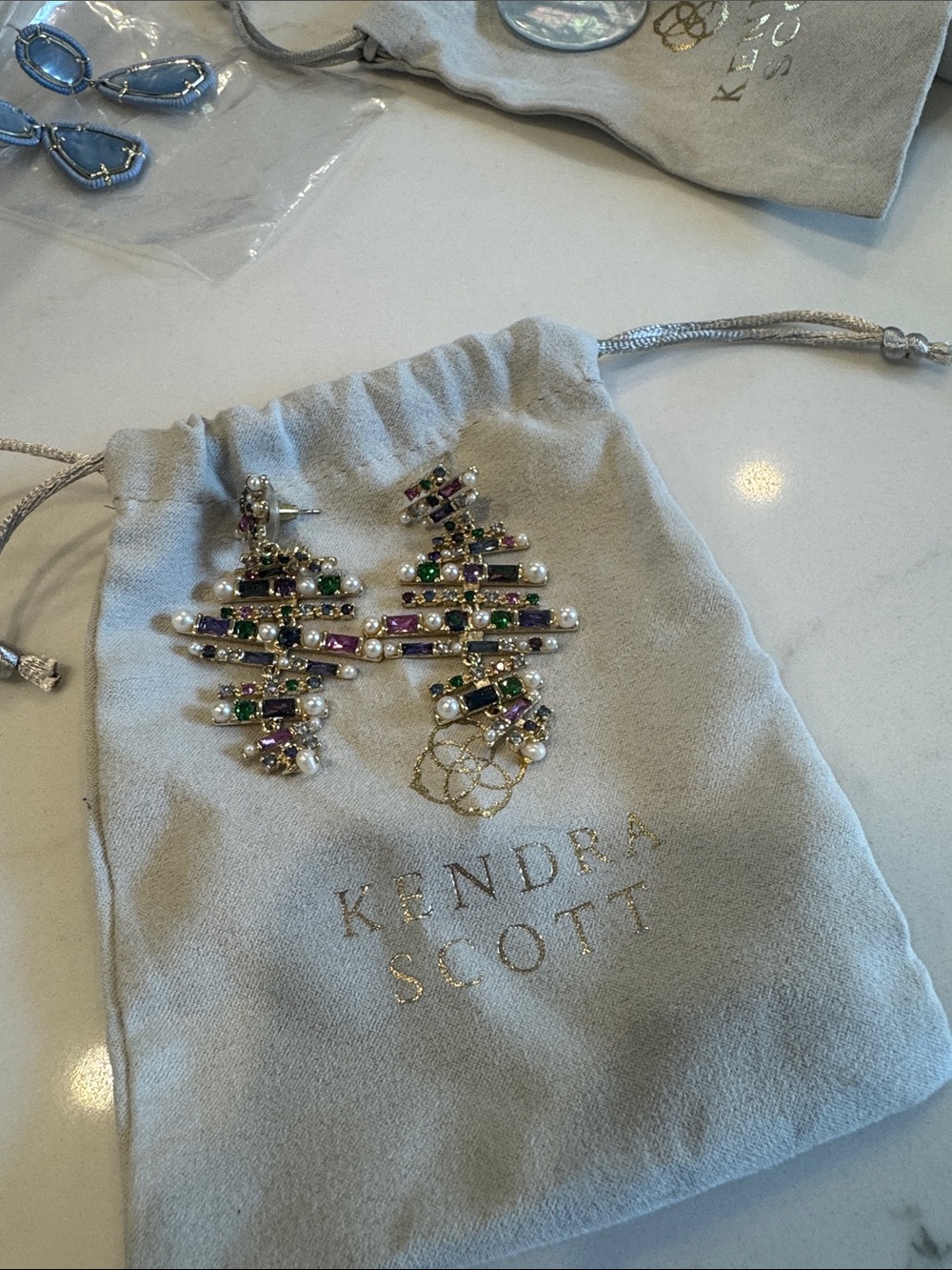 Kendra Scott Gold-Tone Multicolor Crystal & Pearl Drop Earrings